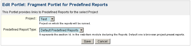 FragmentPortlet Predefined Report Config
