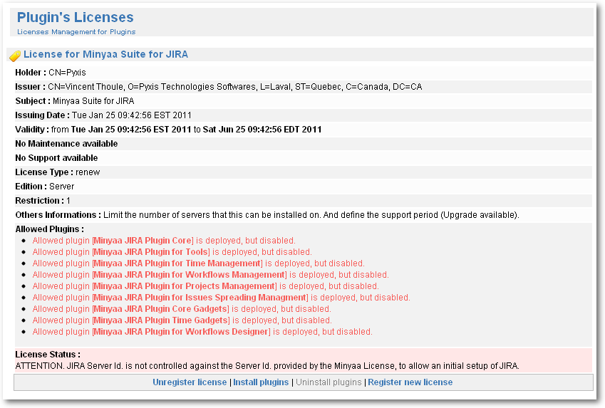 License Key registered, ready for installation