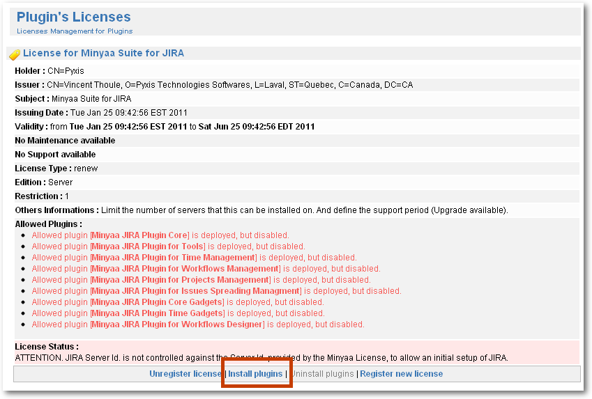 License Key registered: only old list of plugins displayed