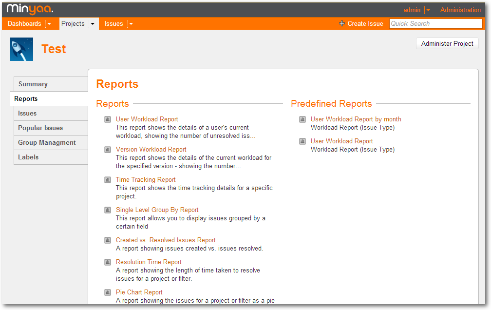 Reports Project Tab Panel