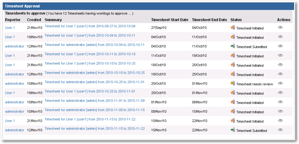 Timesheet List for Approver